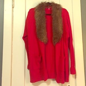 Vince Camuto Red Sweater with fur collar