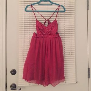Red sequin and chiffon dress