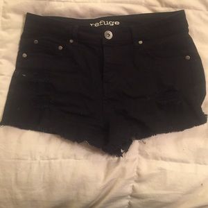 Black denim shorts
