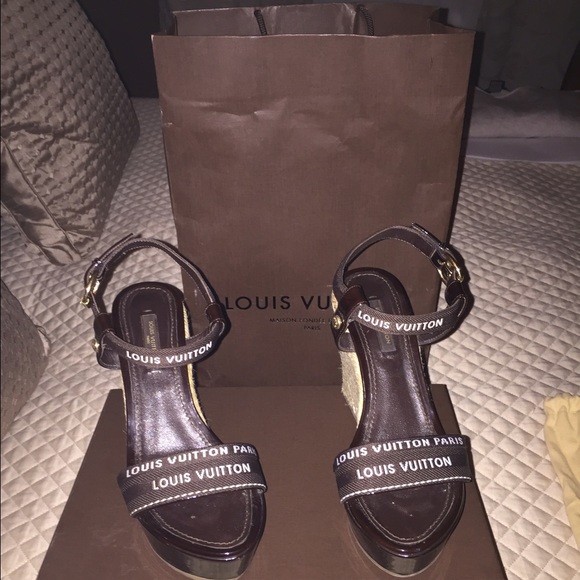 Louis Vuitton wedge dark brown leather