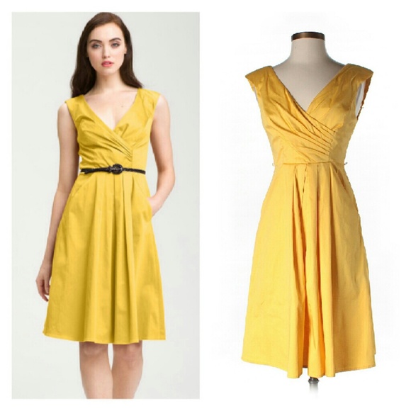 Jessica Simpson Yellow V-neck Fit Flare Dress