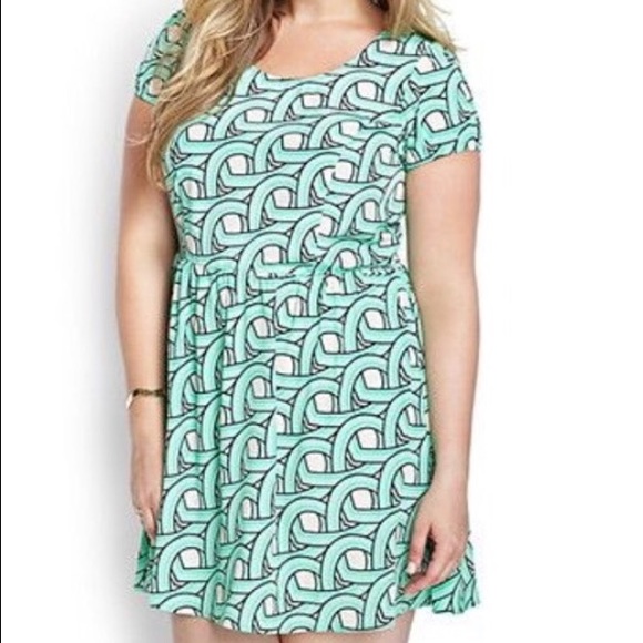 Turquoise abstract print dress