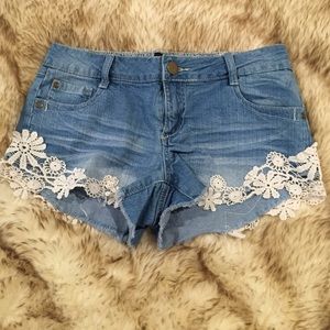 Denim Lace Shorts