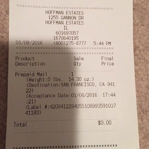Shipping Receipt for @gimmepizza