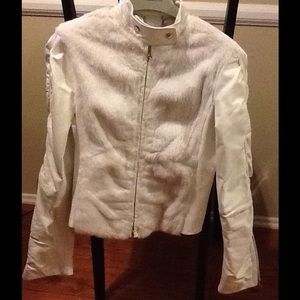 GUESS white leather and rabbit fur jacket