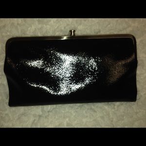 Black patent leather hobo wallet