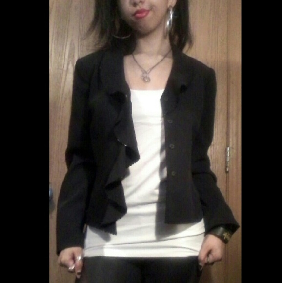 Black Blazer w/ Tan lining and Sequin Ruffles - Picture 1 of 3