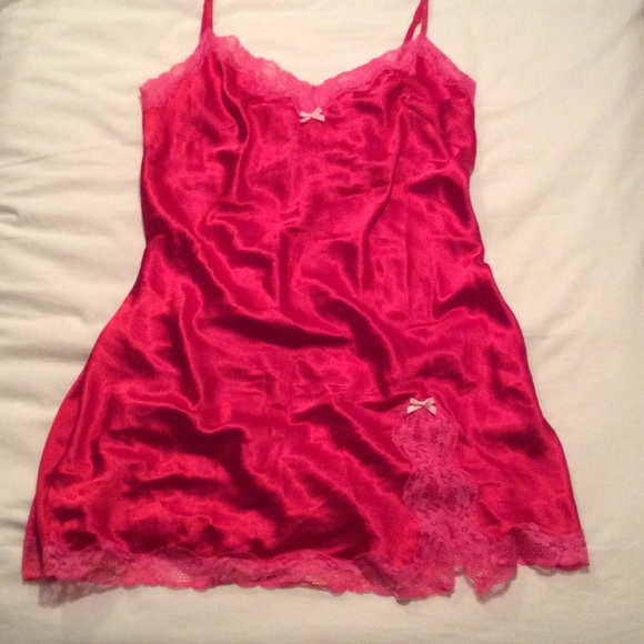 Victoria's Secret Lace Trim Satin Slip - Red/Pink