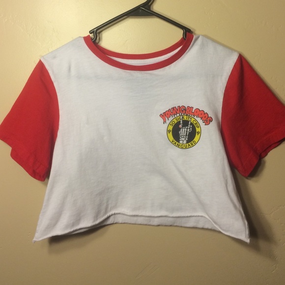 white and red vanguard crop top