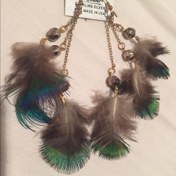 Vintage peacock feather earrings