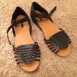 Strappy Faux Leather Flat Sandals