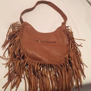 Brown fringe hand bag