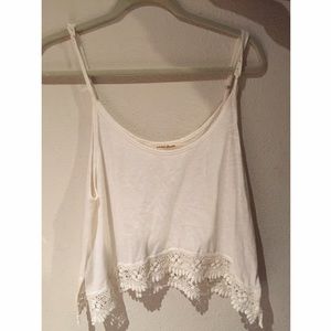 Cream Cropped Cami with Crochet detail