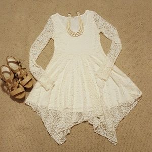 Cream Lace Long Sleeve Dress
