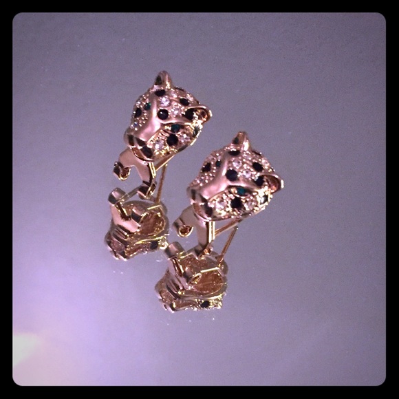 Beautiful gold tiger earrings with green eyes - Picture 1 of 3