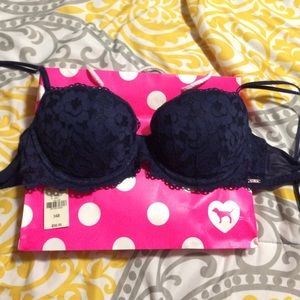 PINK VS Navy Lace Push-Up Bra