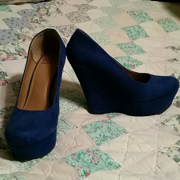 Delicious Shoes - Blue Suede Wedge Heels