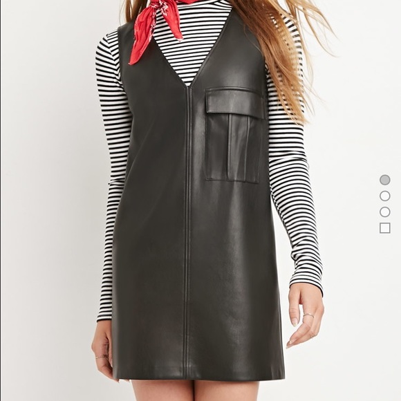 V cut faux leather dress