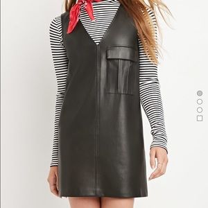 V cut faux leather dress