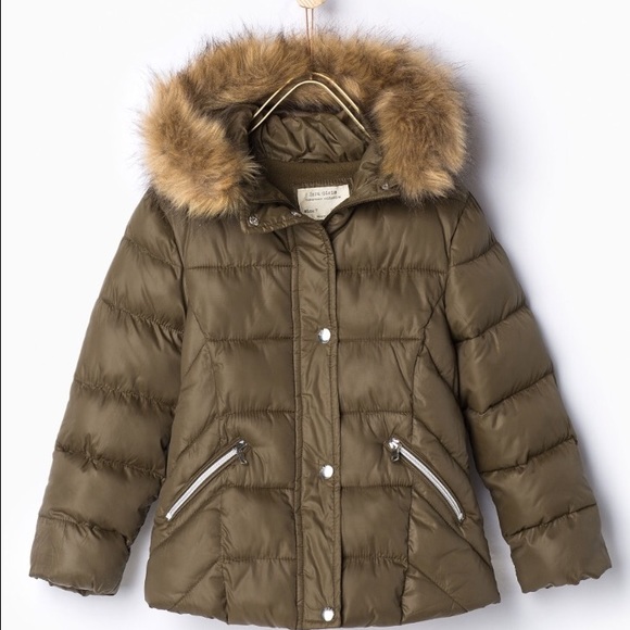 New Zara Girls Quilted Jacket with Flurry Detail