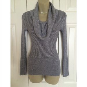Gray Sparkly Cowl Neck Winter Sweater