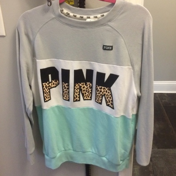 PINK Victoria's Secret Sweaters - PINK COLORBLOCK CHEETAH CREW