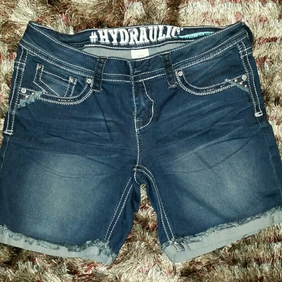 Hydraulic dark wash denim shorts