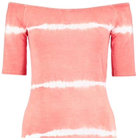 ✨Adorable Off-Shoulder Coral Tie-Dye Viscose Dress - Picture 3 of 4