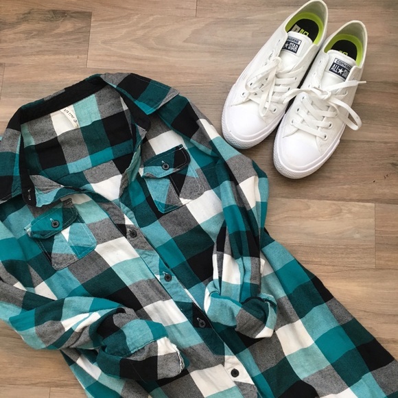Full Tilt Tops - Teal & Gray Flannel