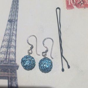 Round crystal blue drop earrings