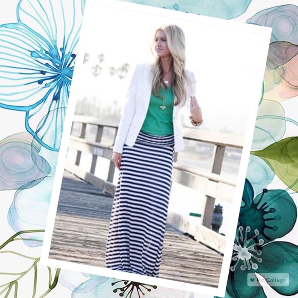 Navy and White Stripped Maxi Skirt