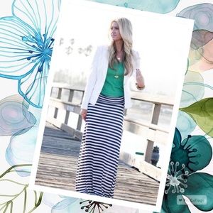 Navy and White Stripped Maxi Skirt