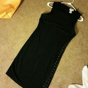 Black zipper back with lacing and grommets on each