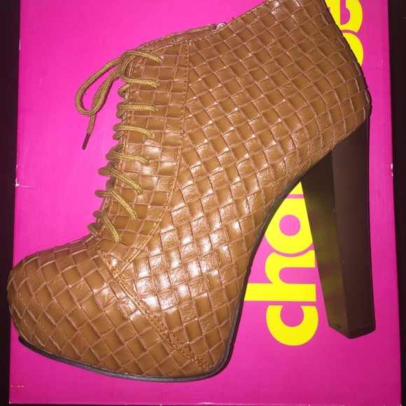 Charlotte Russe Congnac woven Chunky Heel Bootie