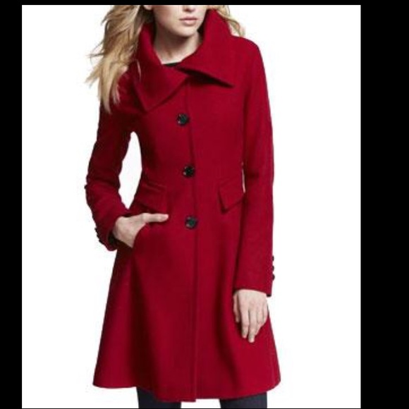 Express red flare wool coat