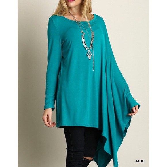 "Diorama" Long Sleeve Draped Side Top - Picture 2 of 4