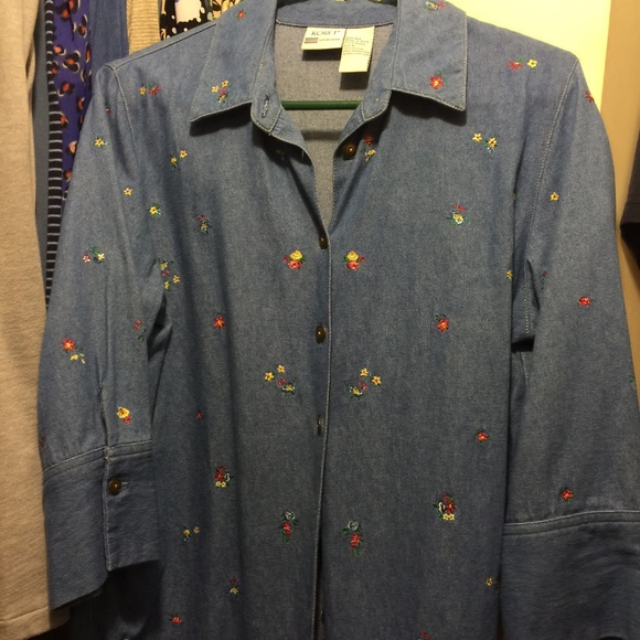 Denim with embroidery blouse