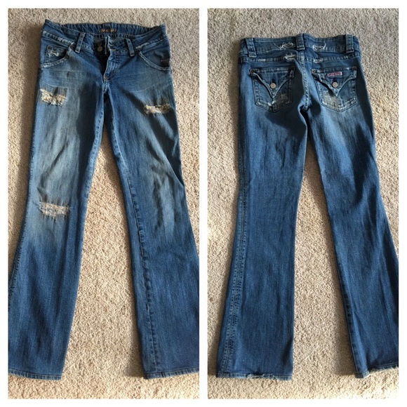 Factory distressed Hudson jeans.