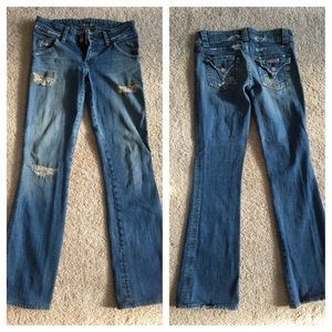 Factory distressed Hudson jeans.