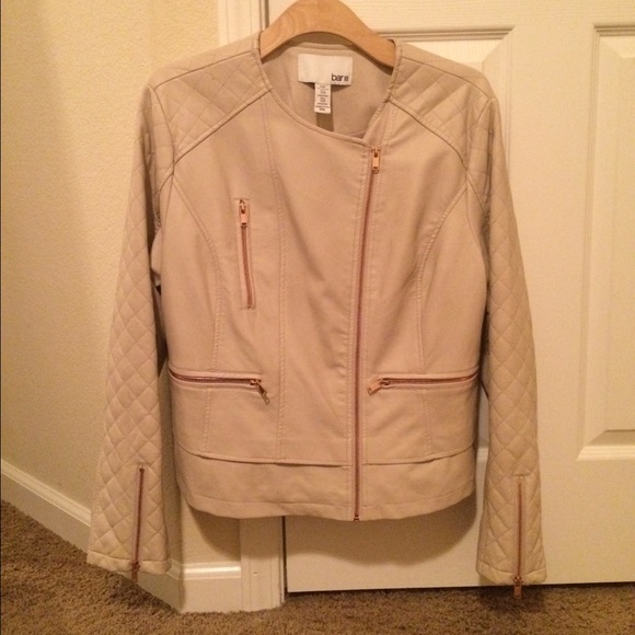 Ivory Faux Leather Jacket with Rose Gold Details