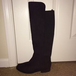 Faux Suede Knee High Black Boots
