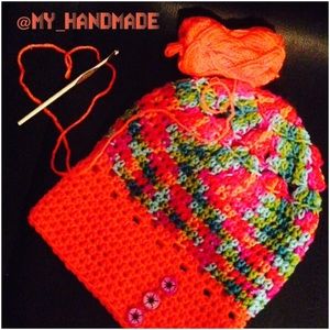 Handmade multi color hat with buttons!