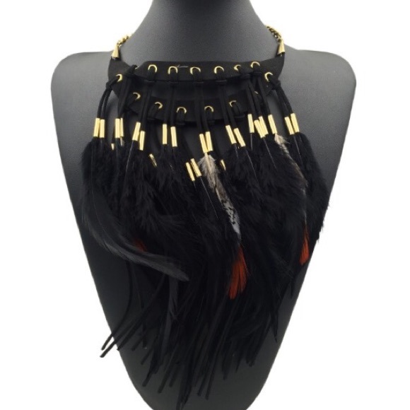 Black Feather Statement Necklace