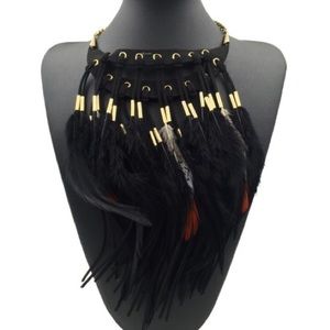 Black Feather Statement Necklace