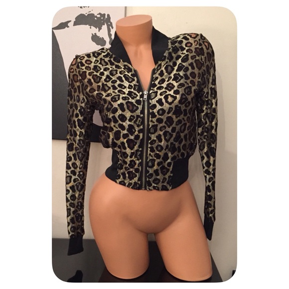 Gold/Black Lace Mesh Casual Jacket