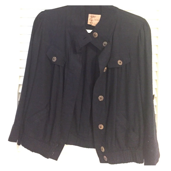 Navy cotton linen spring jacket by Mine, size L
