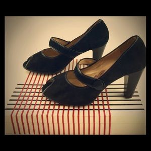 Size 9 black suede peep toe Mary Jane