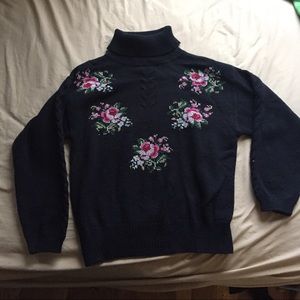 Floral knit turtleneck