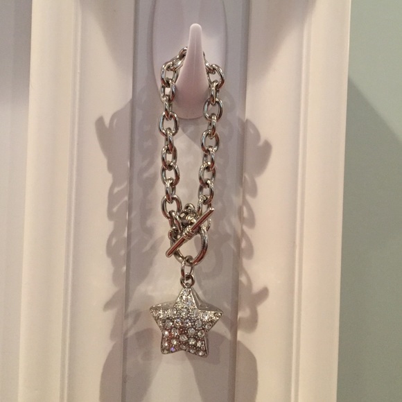 Silver crystal star toggle bracelet