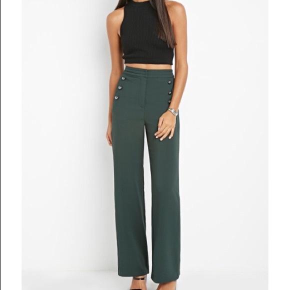 Sailor-Buttoned Wide Leg Pants